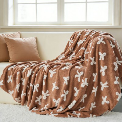 New Style Nap Shawl Fleece Blanket, Anti-Pilling Small Throw Blanket with Bow Jacquard, Sofa Blanket